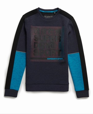 Superdry Gym Tech Colour Block Crew Férfi Pulóver Sötétkék/Világos Türkiz | FXTCK9068